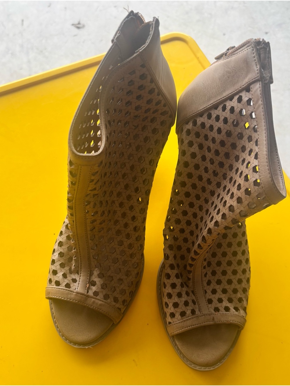 Report Tan Perforated Peep-Toe Booties